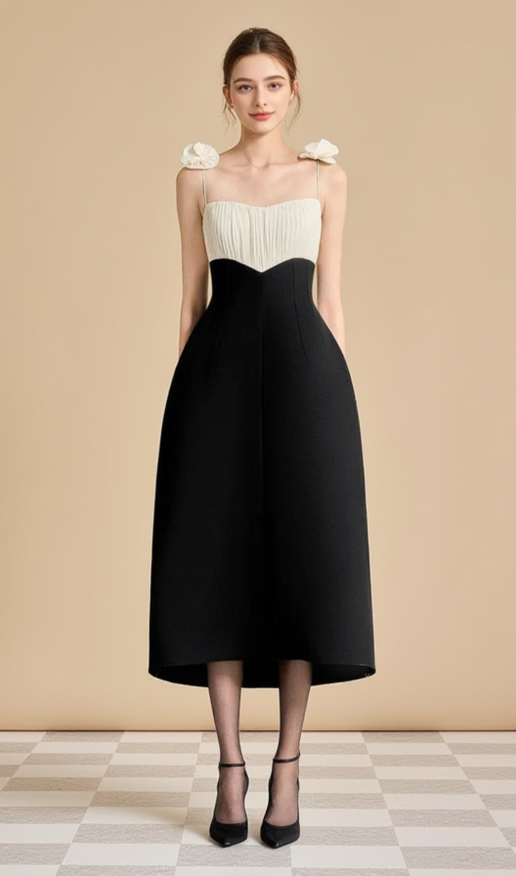 HYACINTH A-LINE SPAGHETTI STRAP POLYESTER MIDI DRESS