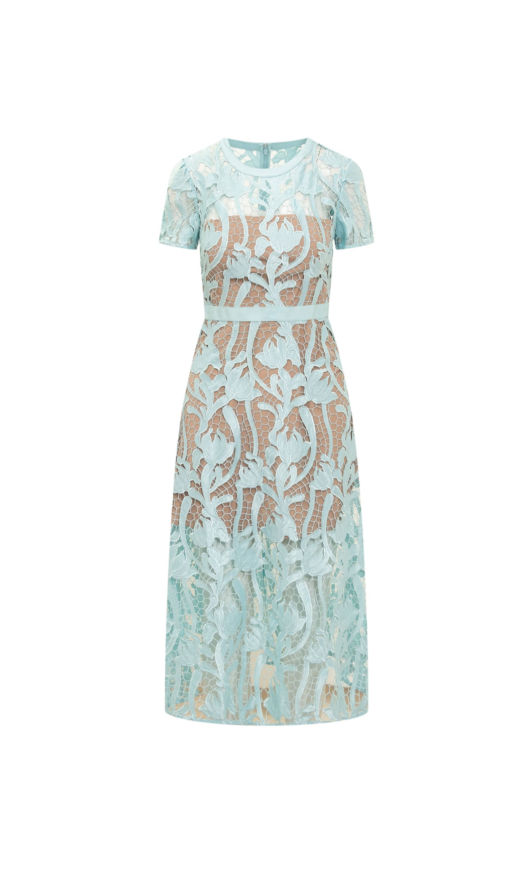 BLAUES MIDIKLEID AUS SPITZE