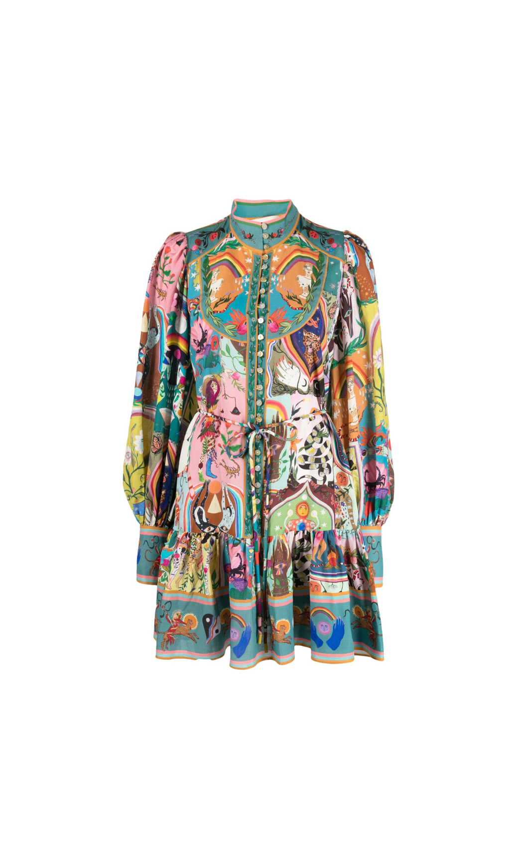 BLAUES MINIKLEID MIT EVERGREEN-ARTWORK-PRINT