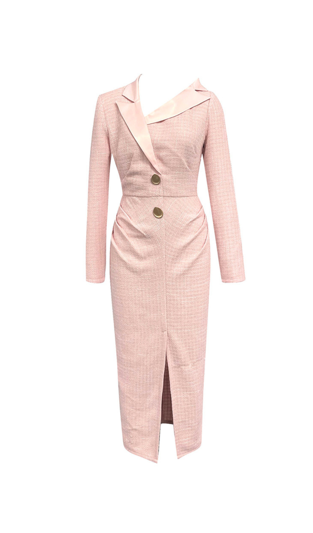 ABITO MIDI CON COLLO A VOLANT E BOTTONI IN METALLO