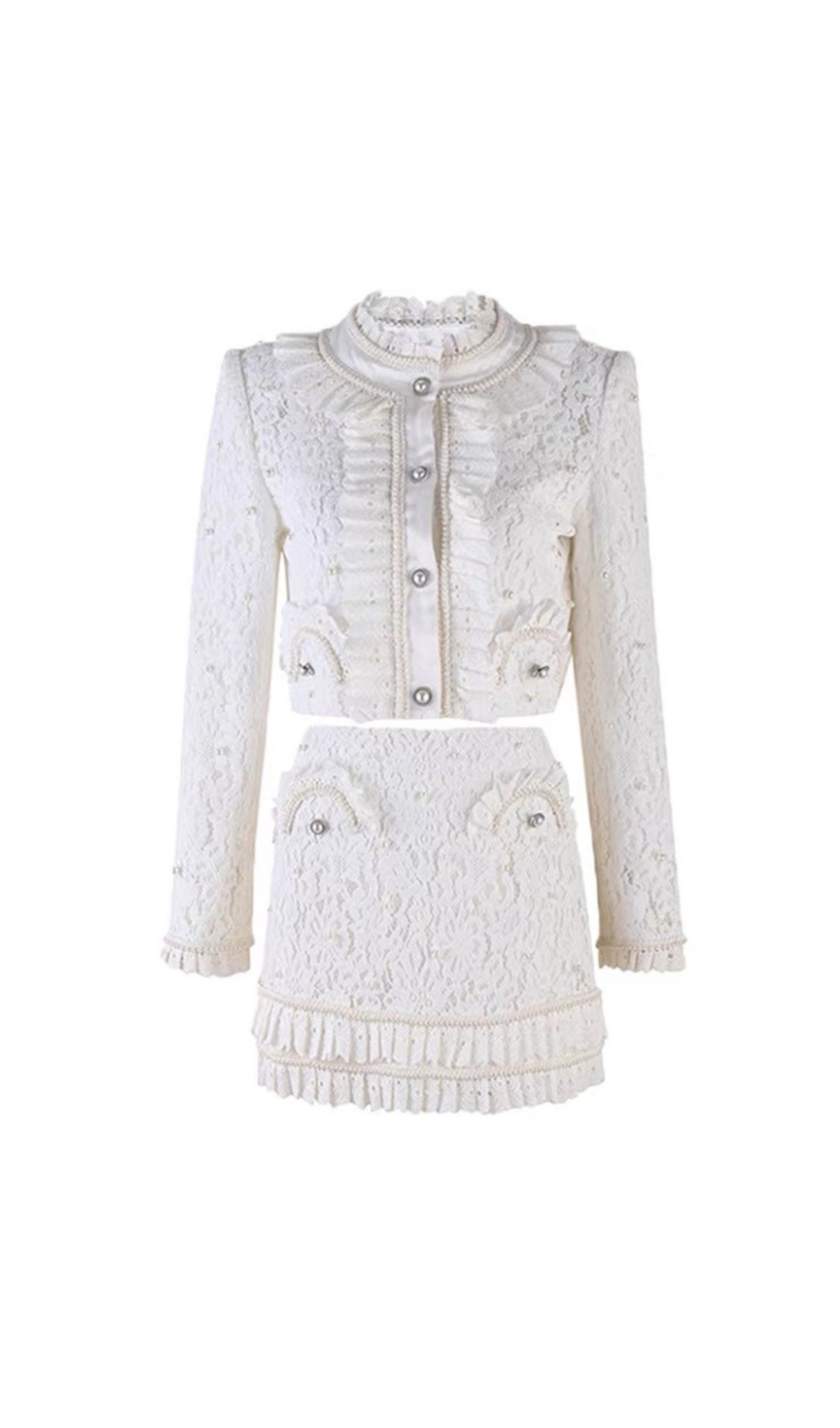 WEISSER SPITZEN-TOP-ROCK-ANZUG