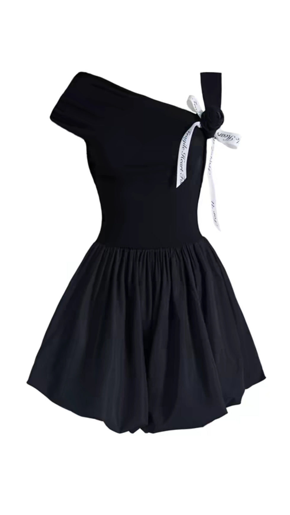 OFF-SHOULDER ROSE MINI DRESS IN BLACK