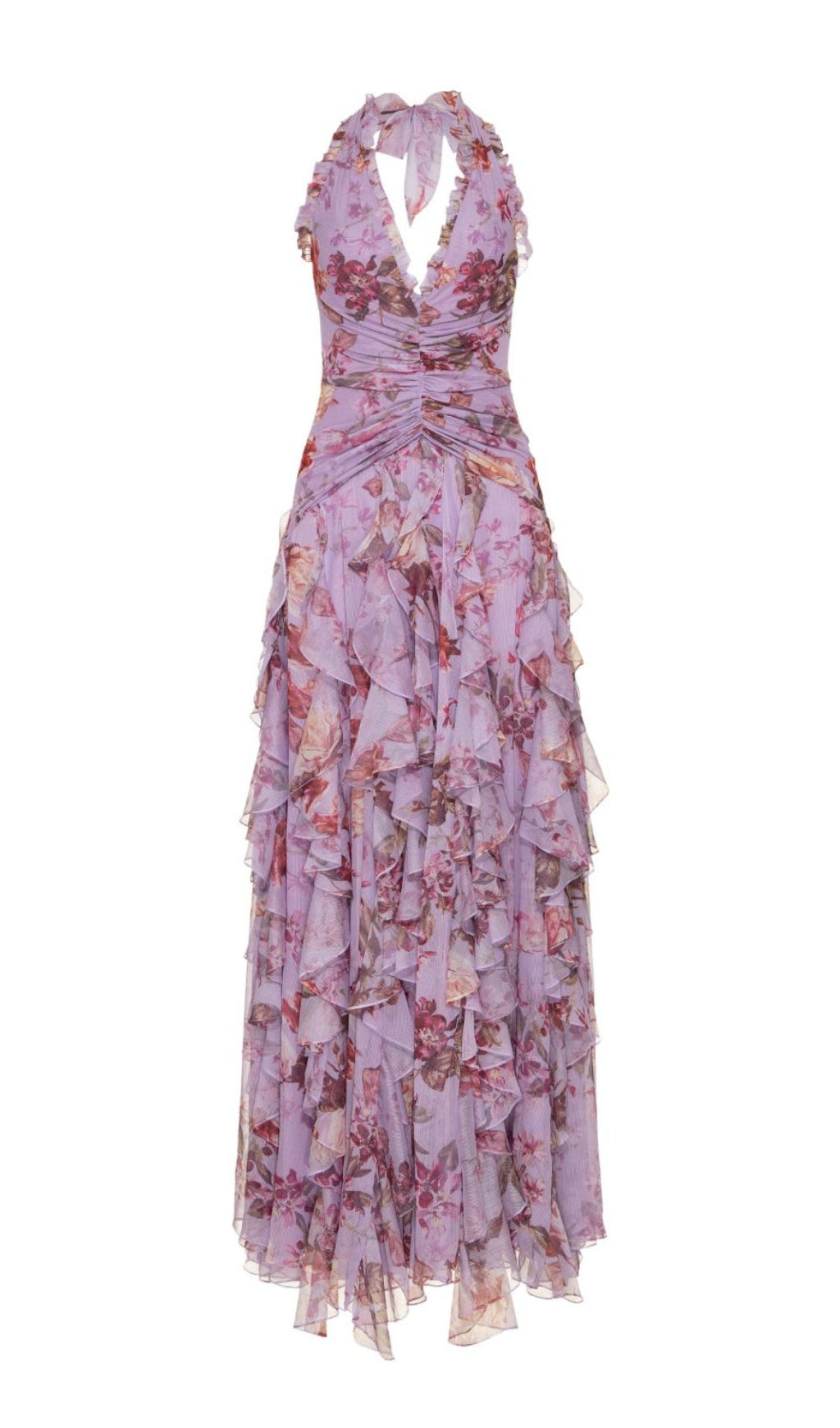 FLORAL HAZE STRETCH TULLE MAXI DRESS
