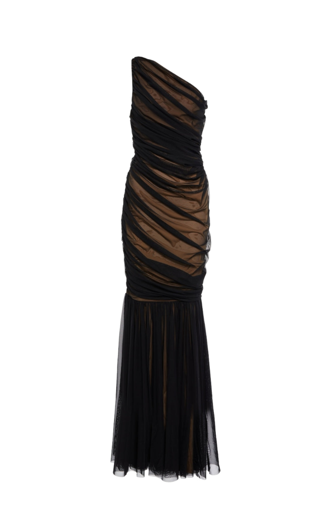 CADHLA ONE SHOULDER RUCHED MESH MAXI DRESS