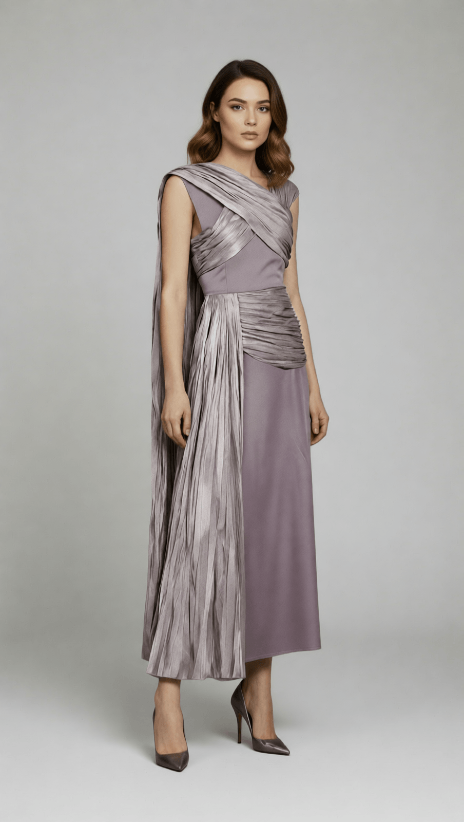 IHSAN LUXURIOUS MAUVE RUCHED & DRAPED MAXI DRESS | ELEGANT EVENING GOWN
