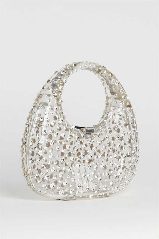 AIIZIE ANNABEL CLEAR CRYSTAL EMBELLISHED ACRYLIC CLUTCH - WHITE - product image