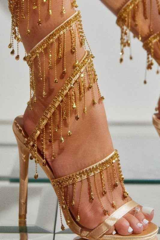 AIIZIE ARABELLA RHINESTONE TASSEL STILETTO HEELS - GOLD - product image
