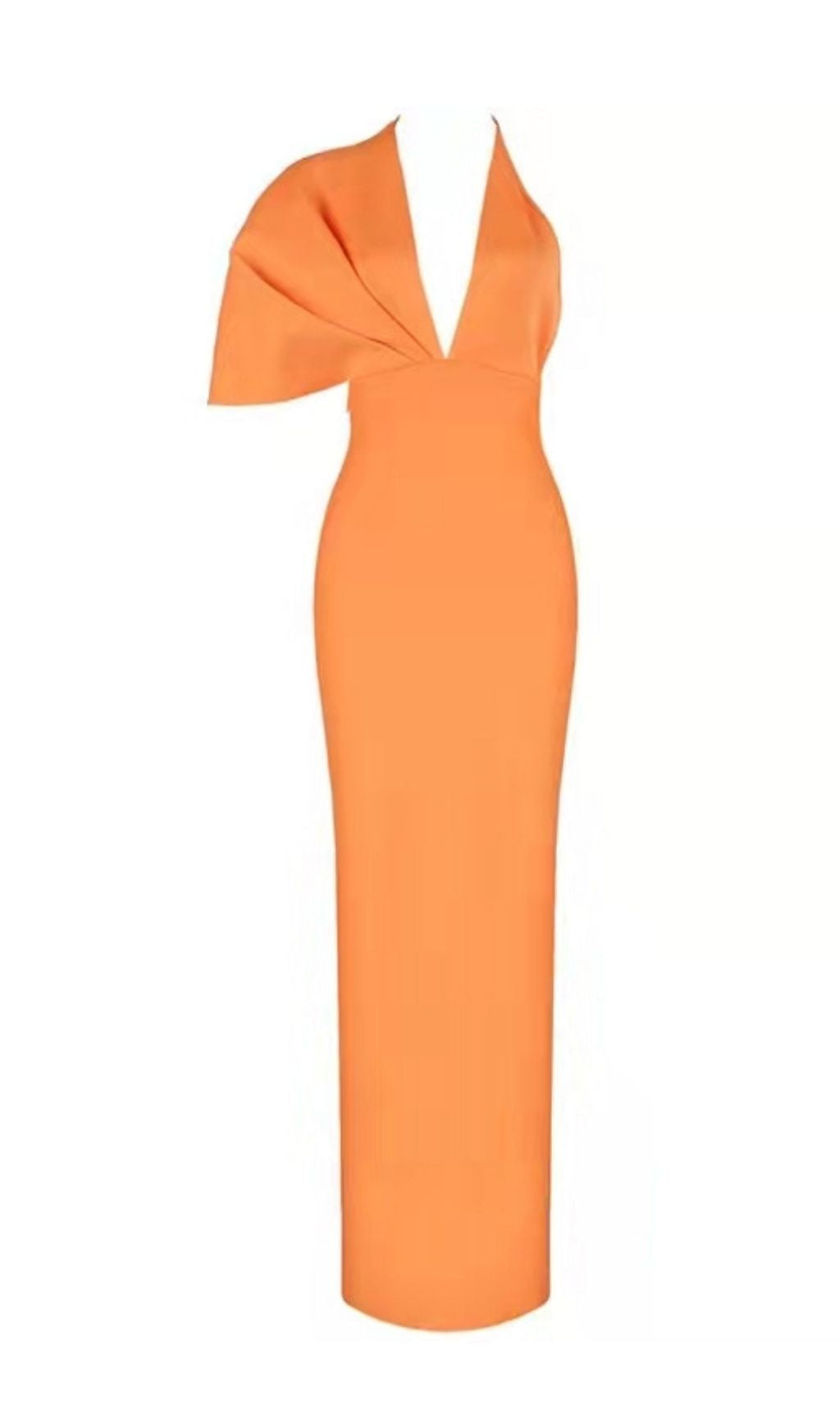 NEON ORANGE PLUNGING NECK BATWING SLEEVE BACKLESS BODYCON BANDAGE DRESS