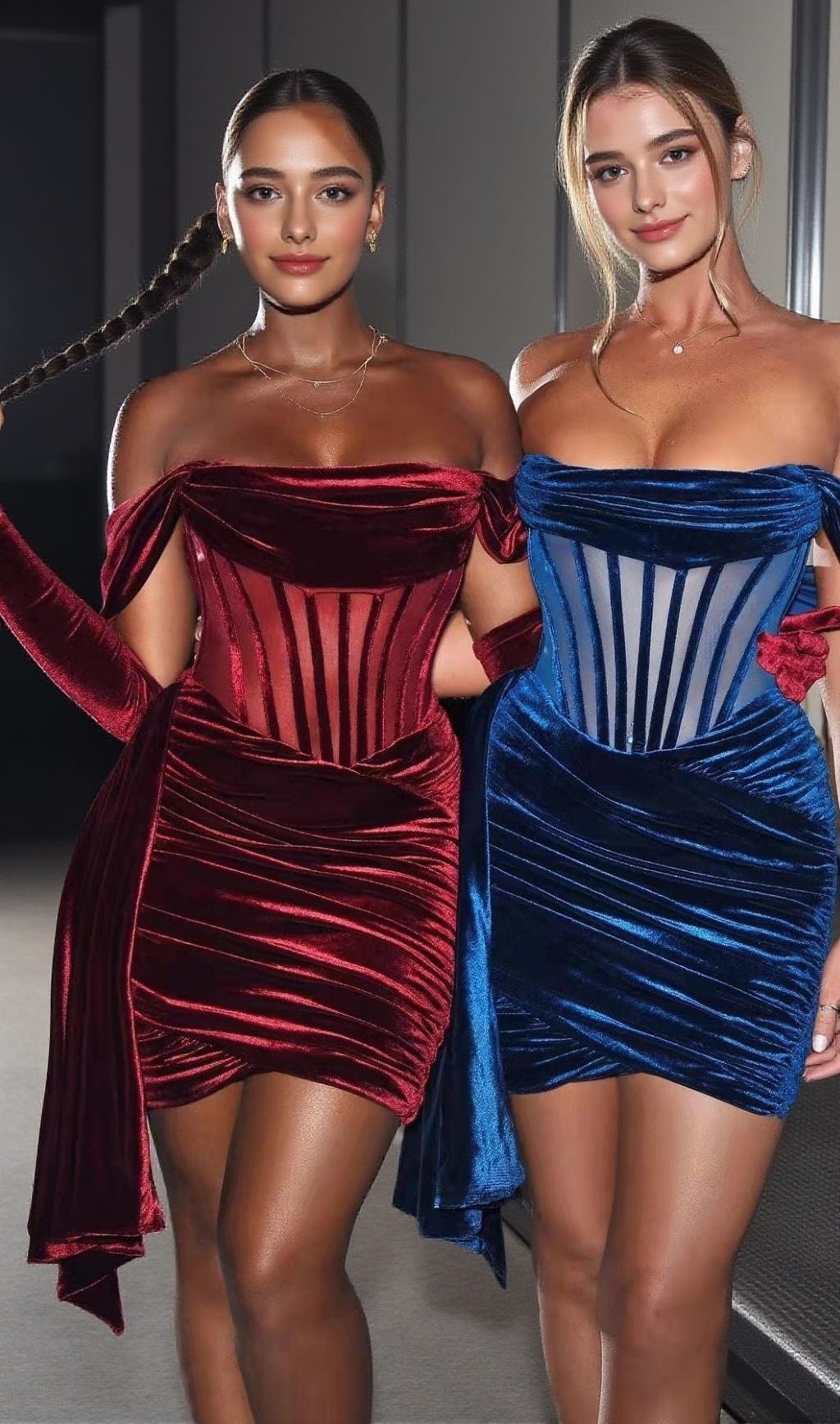 BLAUES SAMT-KORSETT-MINIKLEID