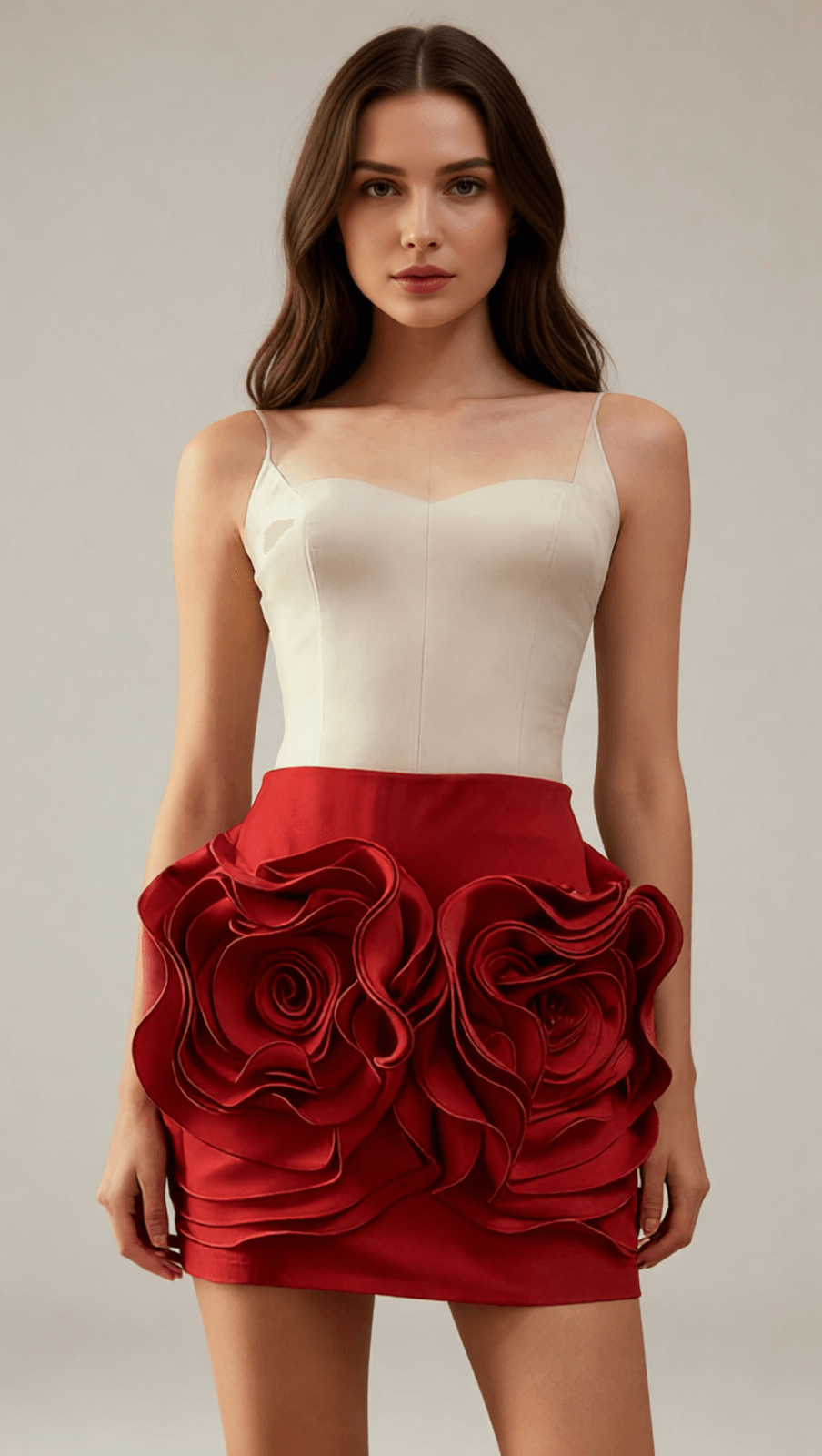 Ilmari Red Rose 3D Flower Mini Skirt - Elegant Statement Piece