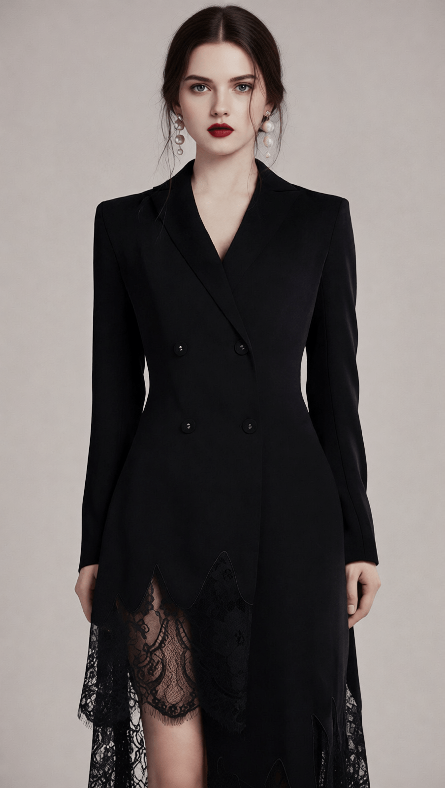 Inez Black Lace Asymmetrical Blazer Dress | Elegant Long Sleeve