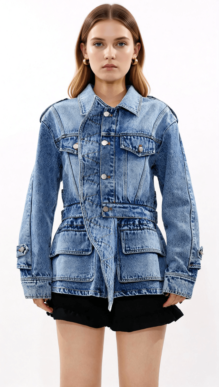 ILA WOMEN'S BELTED UTILITY DENIM JACKET - MODERN CHIC & VERSATILE