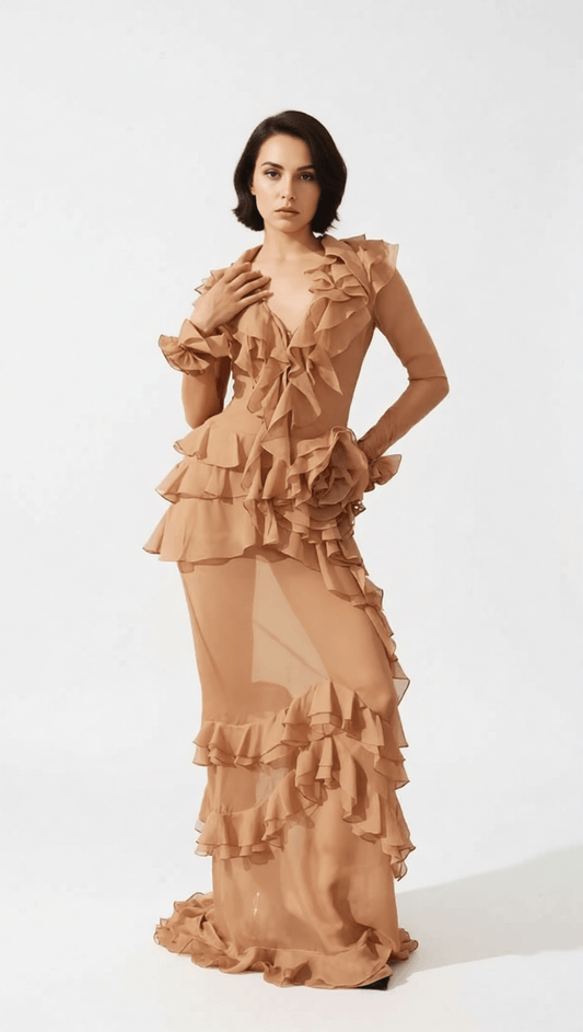 AIIZIE HIMANI RUFFLE MAXI DRESS: EFFORTLESSLY ELEGANT CASCADING RUFFLE GOWN - product image