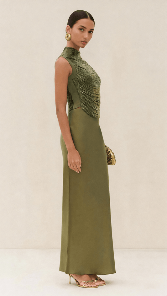 AIIZIE HORATIA TASSEL TWO-PIECE SET | ELEGANT TEXTURED SATIN ENSEMBLE - product image