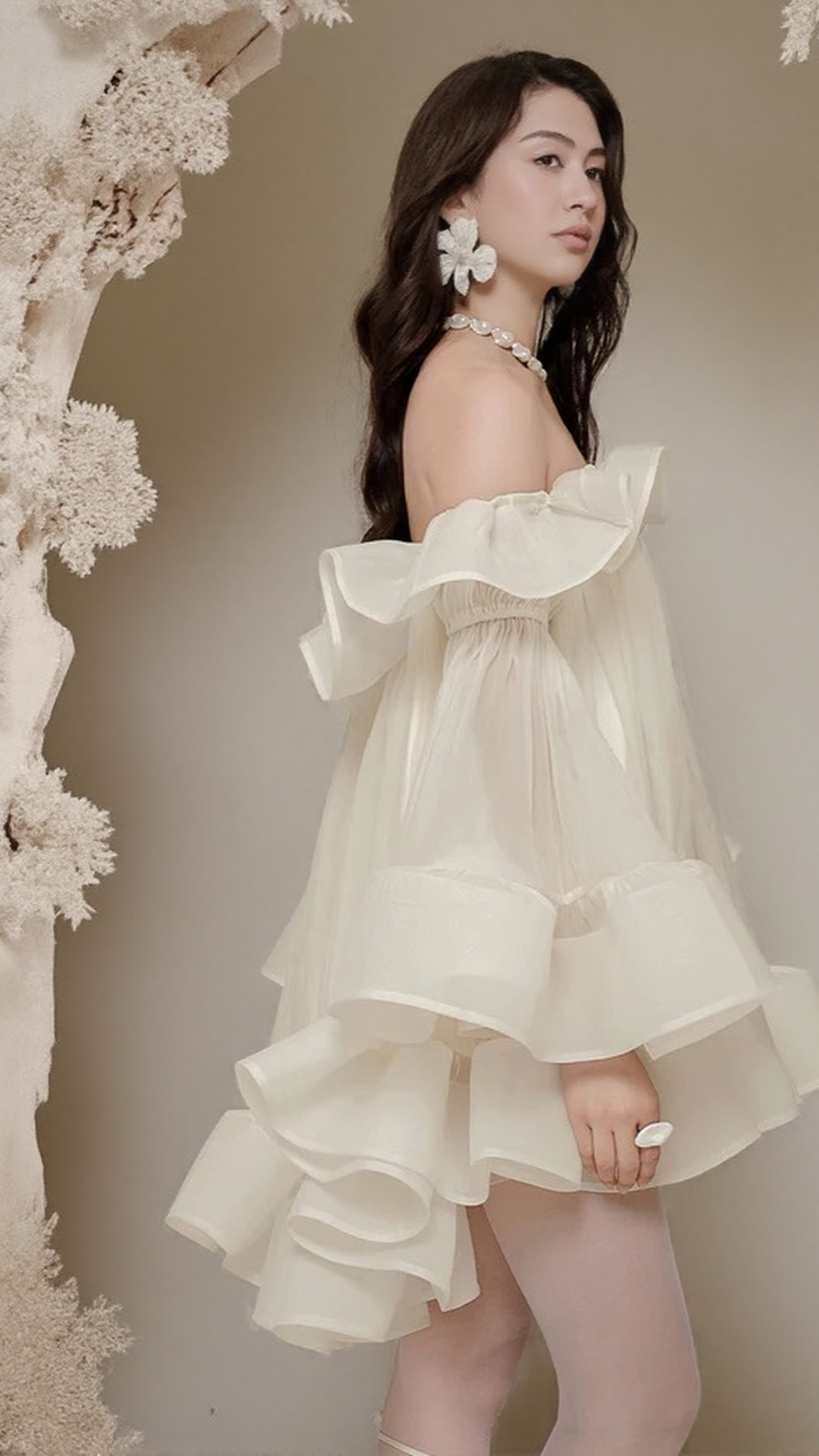 AIIZIE BERNICE RUFFLE LAYER CRINKLE CHIFFON MINI DRESS IN WHITE - product image