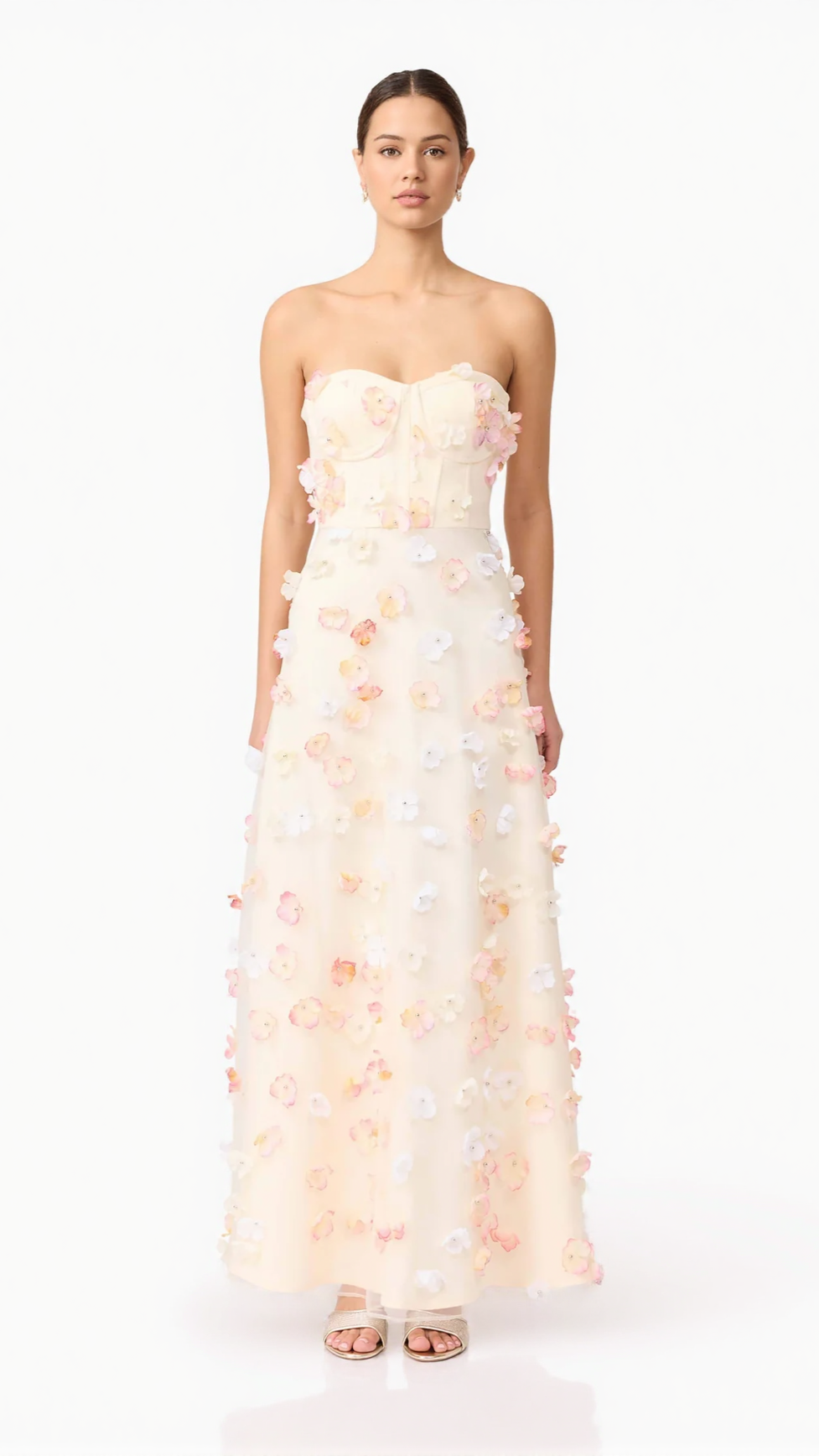 OFF-SHOULDER EMBROIDERED MAXI DRESS IN APRICOT