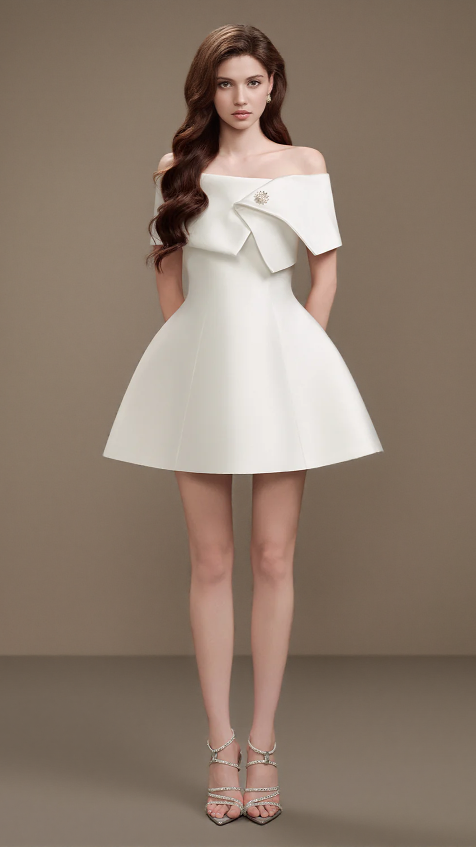 BRIANNA ONE-SHOULDER SATIN MINI DRESS IN APRICOT