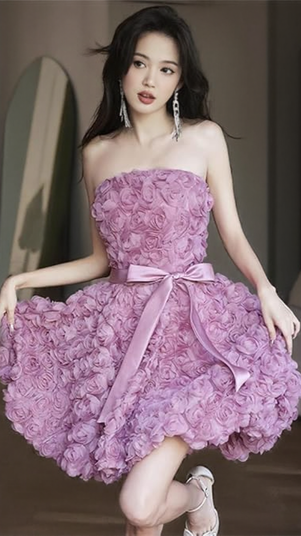 ROSE FLOWER STRAPLESS MINI DRESS