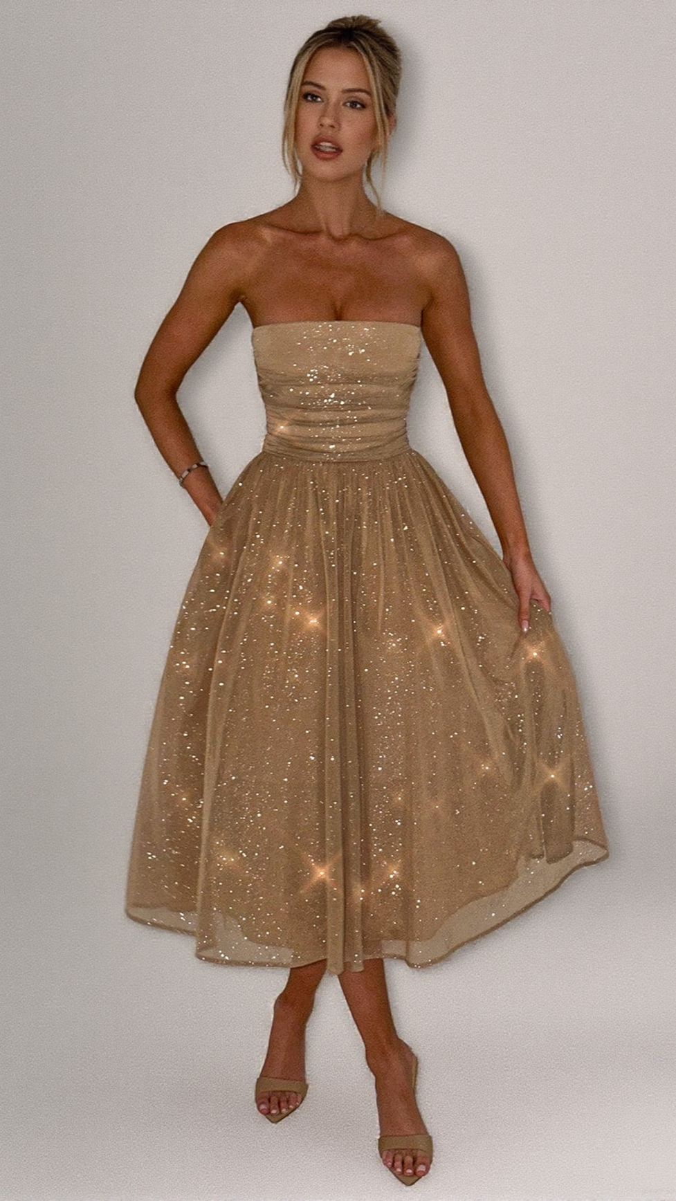 MARISSA MIDI DRESS - GOLD SPARKLE