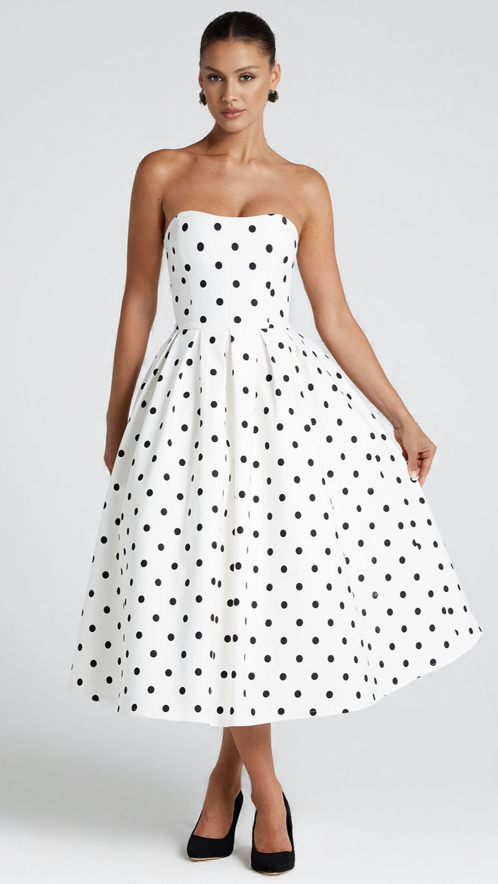 EDITH MIDI DRESS - BLACK POLKA DOT PRINT