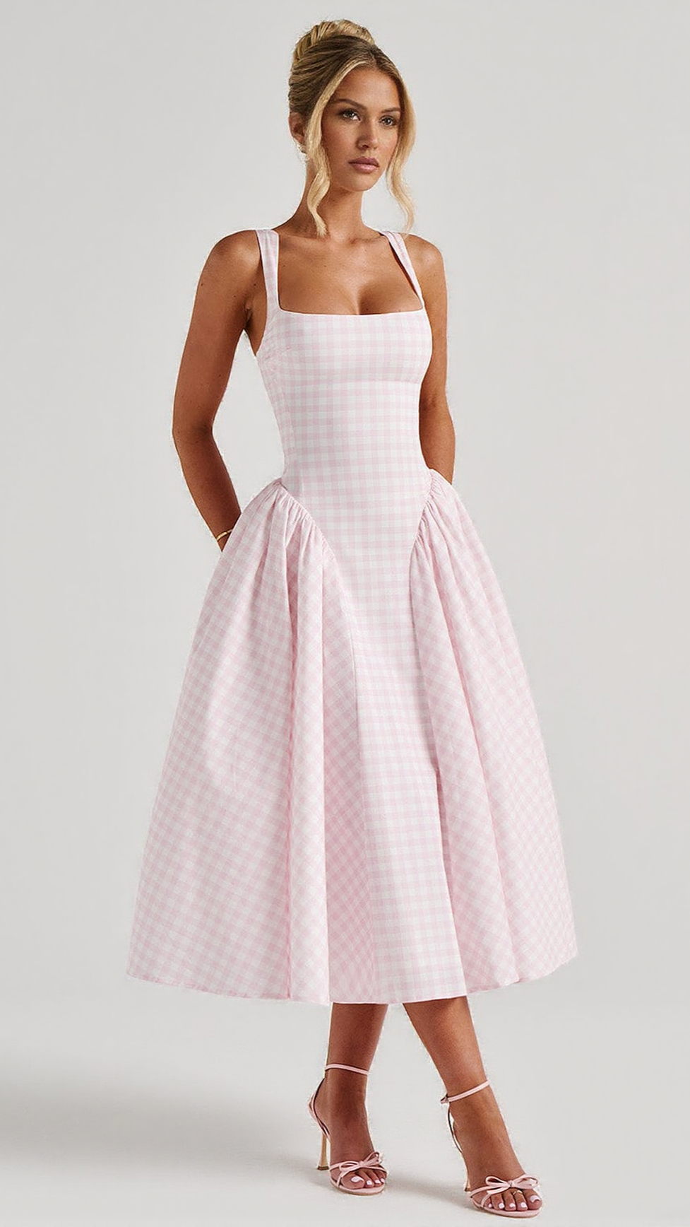 SHERRIE MIDI DRESS - BLUSH GINGHAM