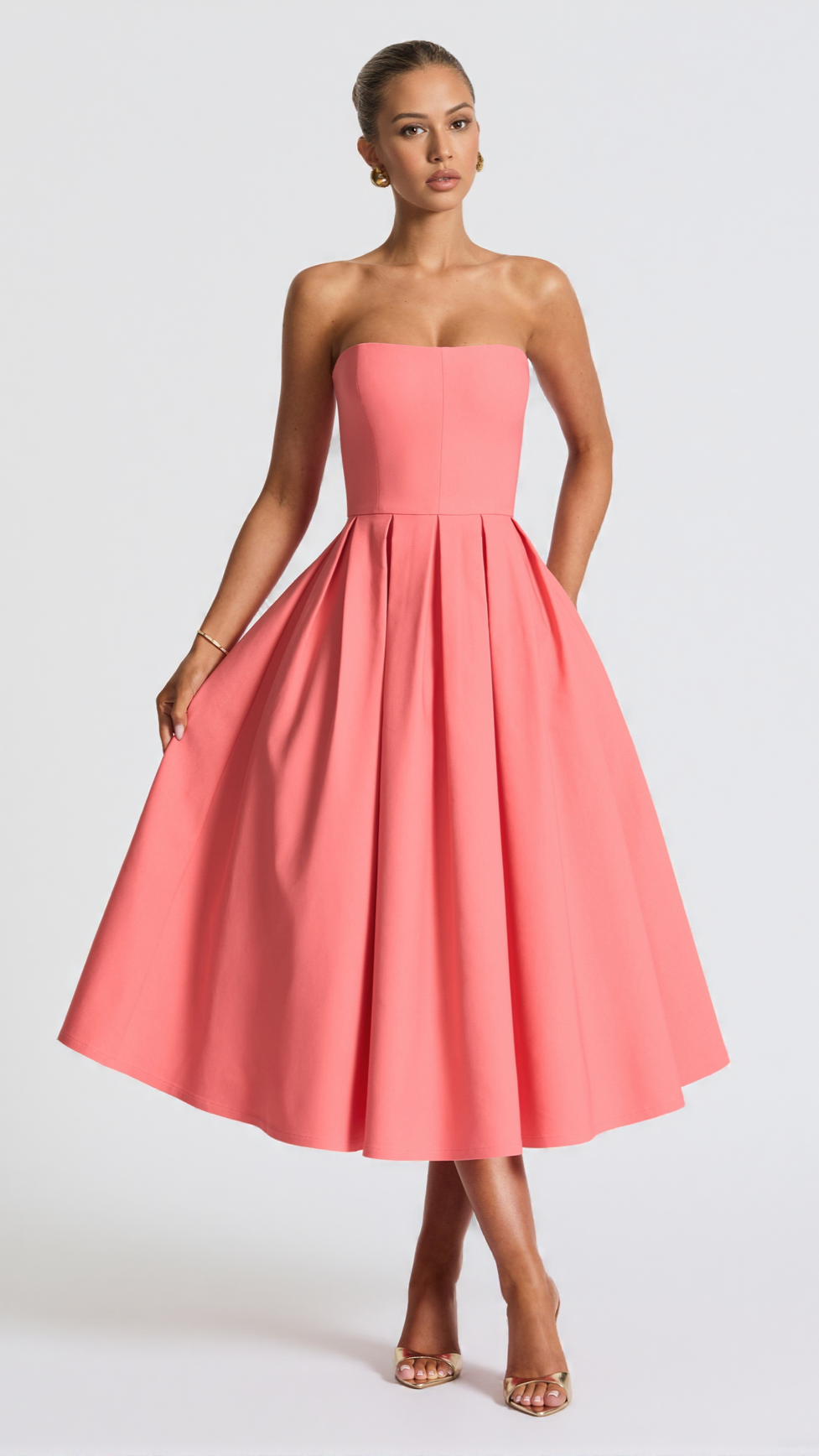 EDITH MIDI DRESS - CORAL PINK