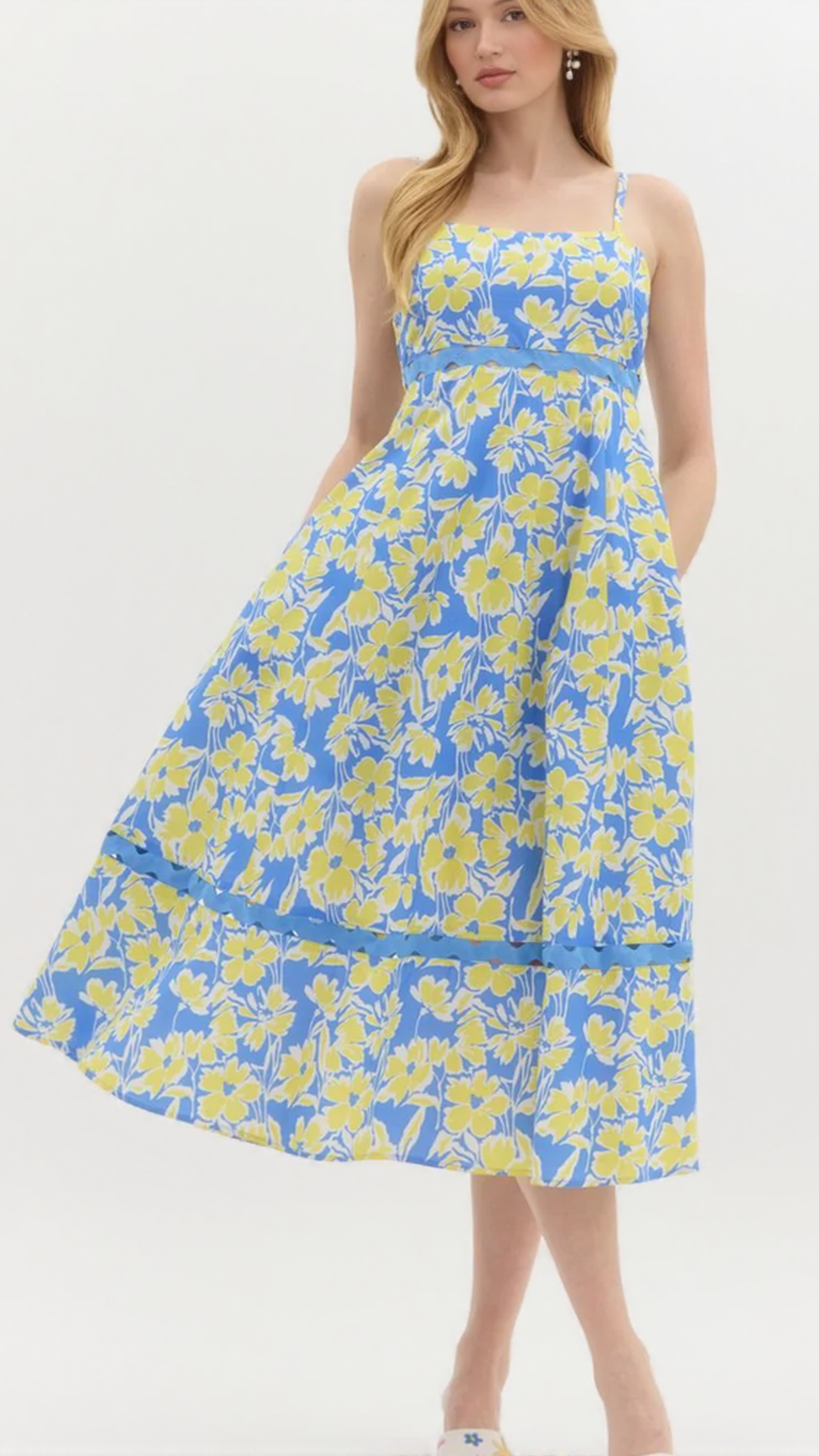 WALLIS FLORAL PRINT HOLLOW MIDI DRESS IN BLUE