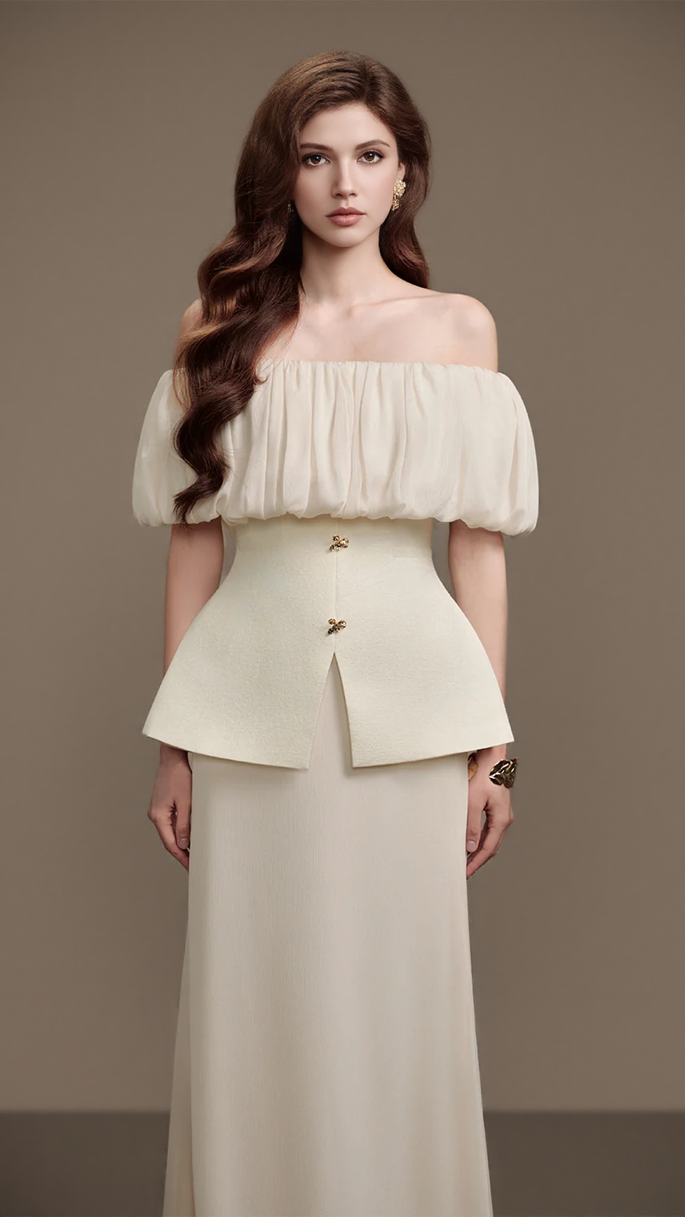 KAREN STRAIGHT PLAIN FOAM SILK STRAPLESS MAXI DRESS IN WHITE