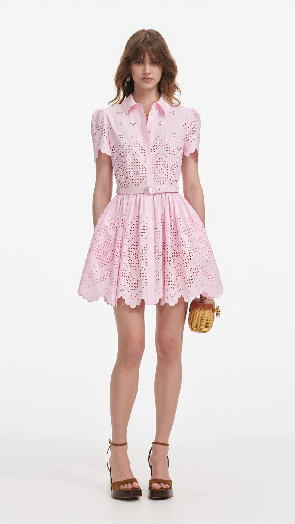 CHERYL PINK COTTON BRODERIE MINI DRESS