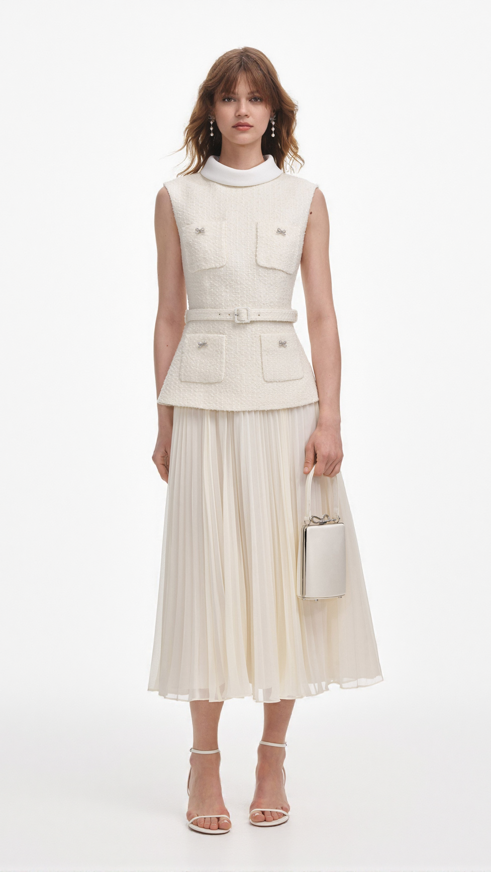 ZOE CREAM BOUCLE SLEEVELESS MIDI DRESS