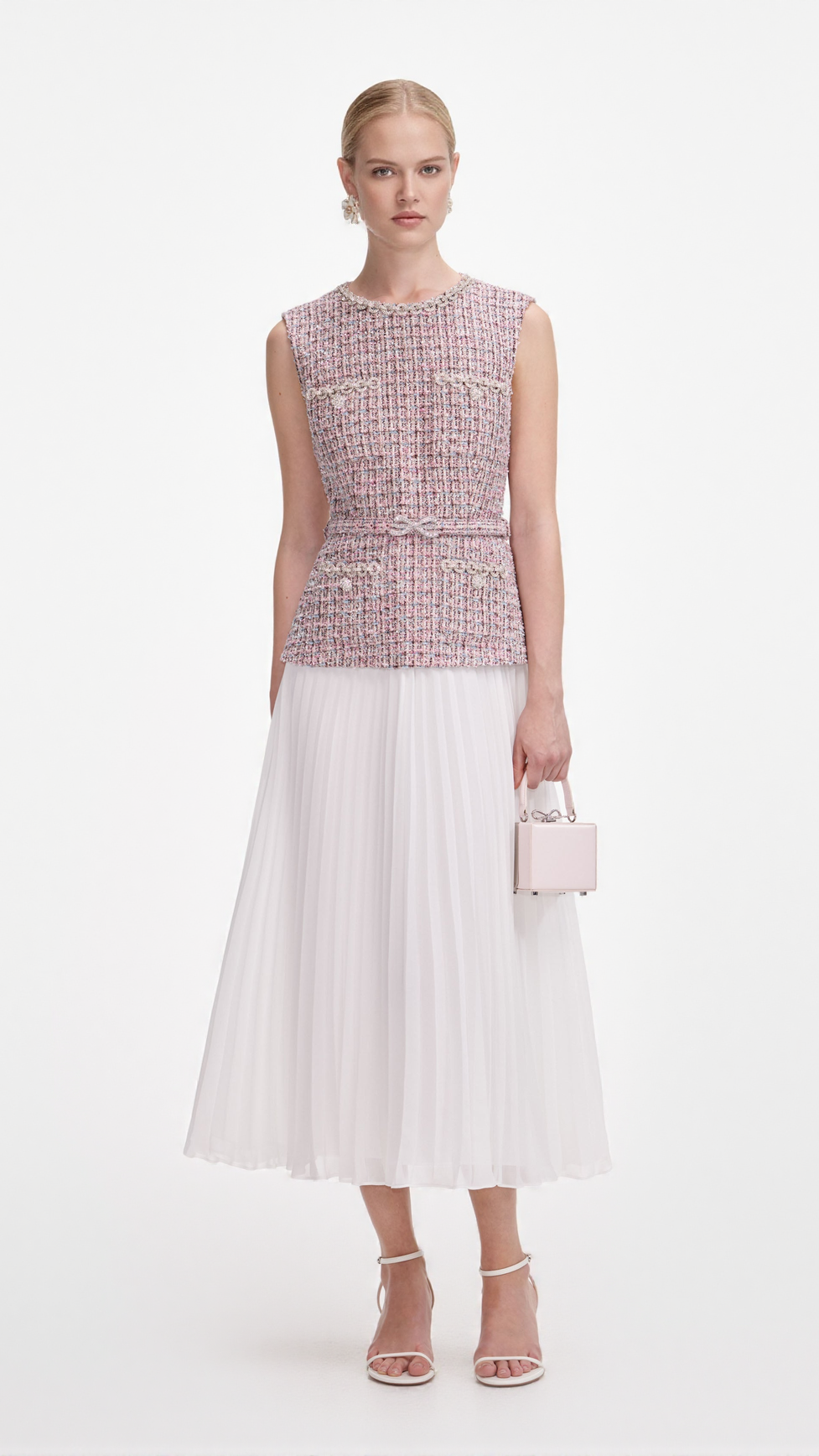 ADITI PINK BOUCLE CHIFFON MIDI DRESS