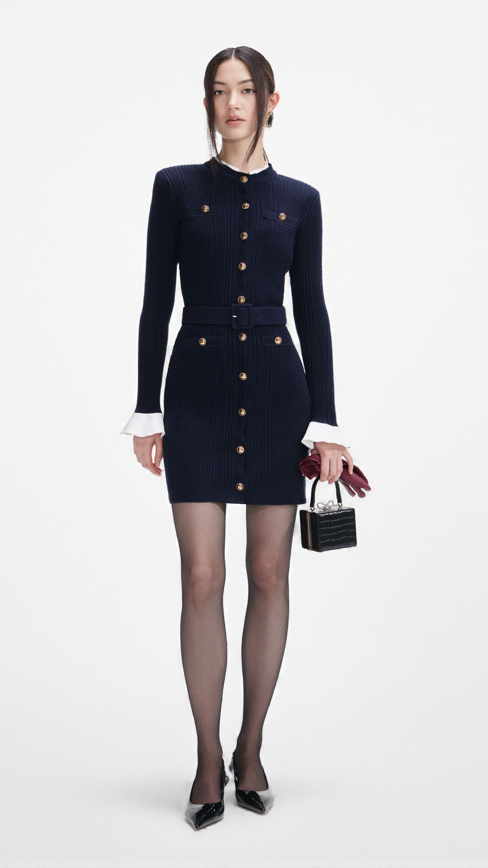 CARLIN NAVY VISCOSE KNIT MINI DRESS
