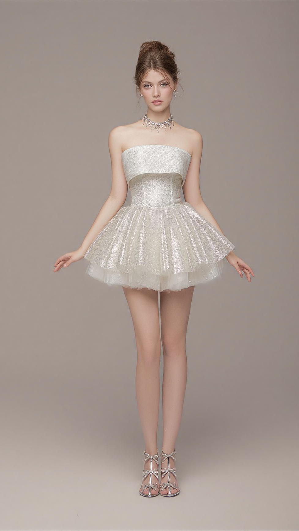 ALBERTA MESH TULLE STRAPLESS TUTU MINI DRESS IN APRICOT