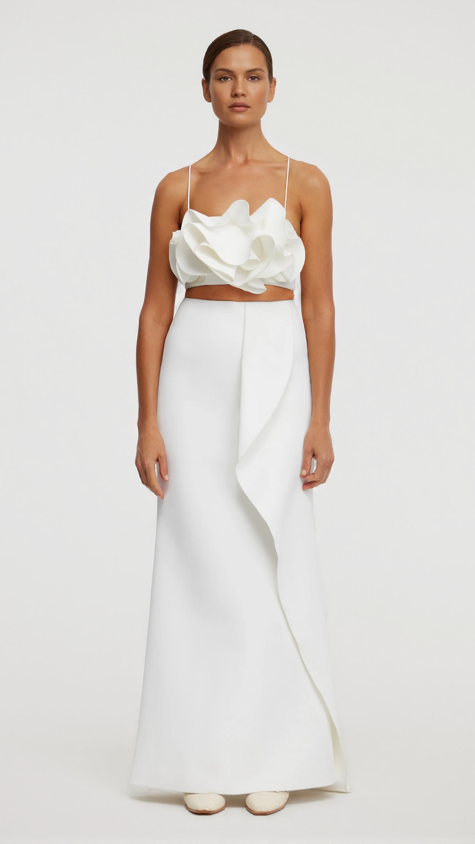 IRREGULAR RUFFLE FISHTAIL SKIRT IN IVORY