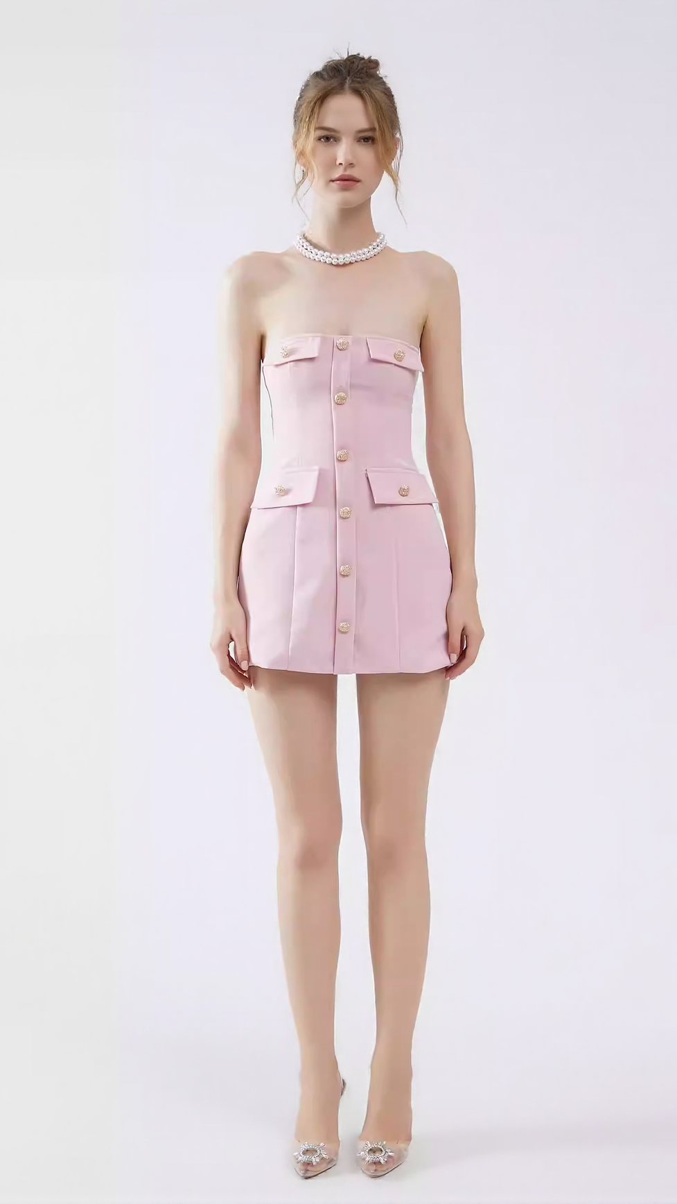 PINK STRAPLESS MINI DRESS