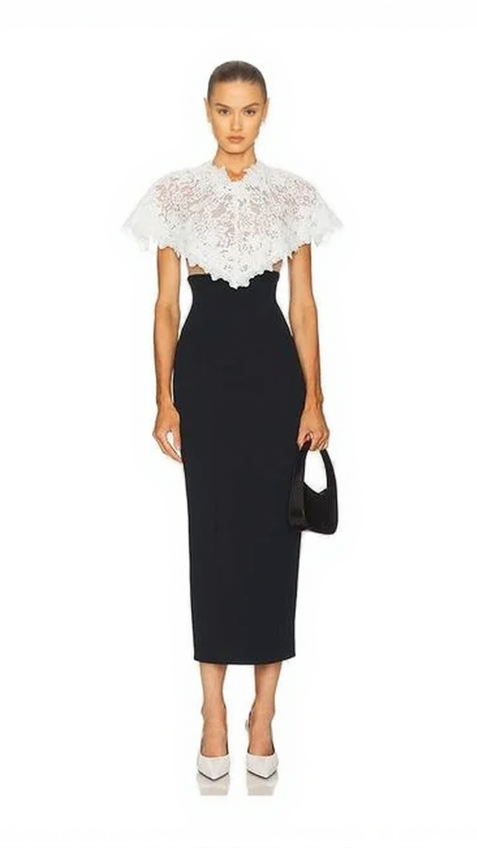 IVY BLACK CUTOUT BODYCON MIDI DRESS & ETHEREAL LACE CAPELET