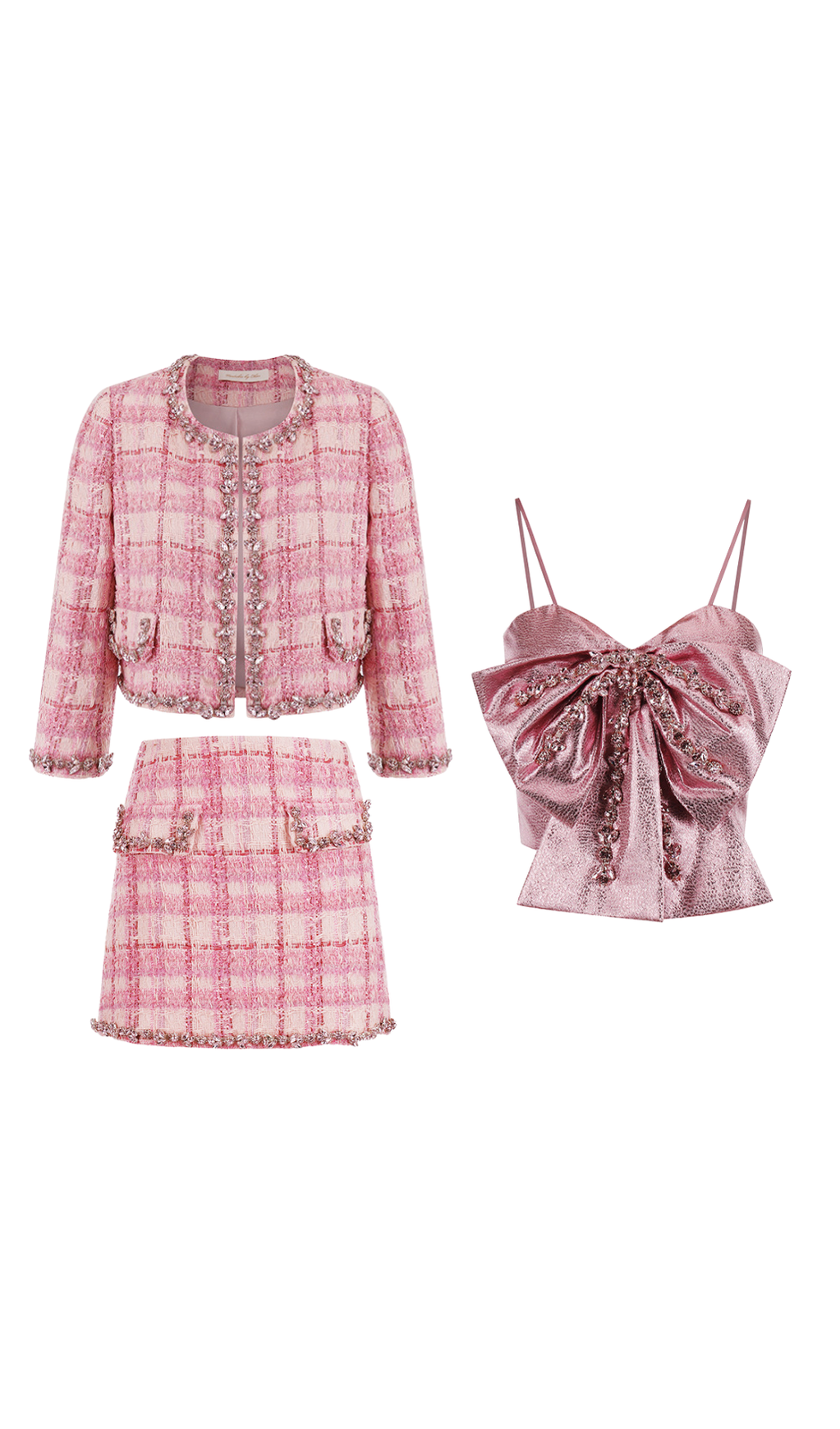 Dreiteiliges Set mit Schleife und Strass in Rosa