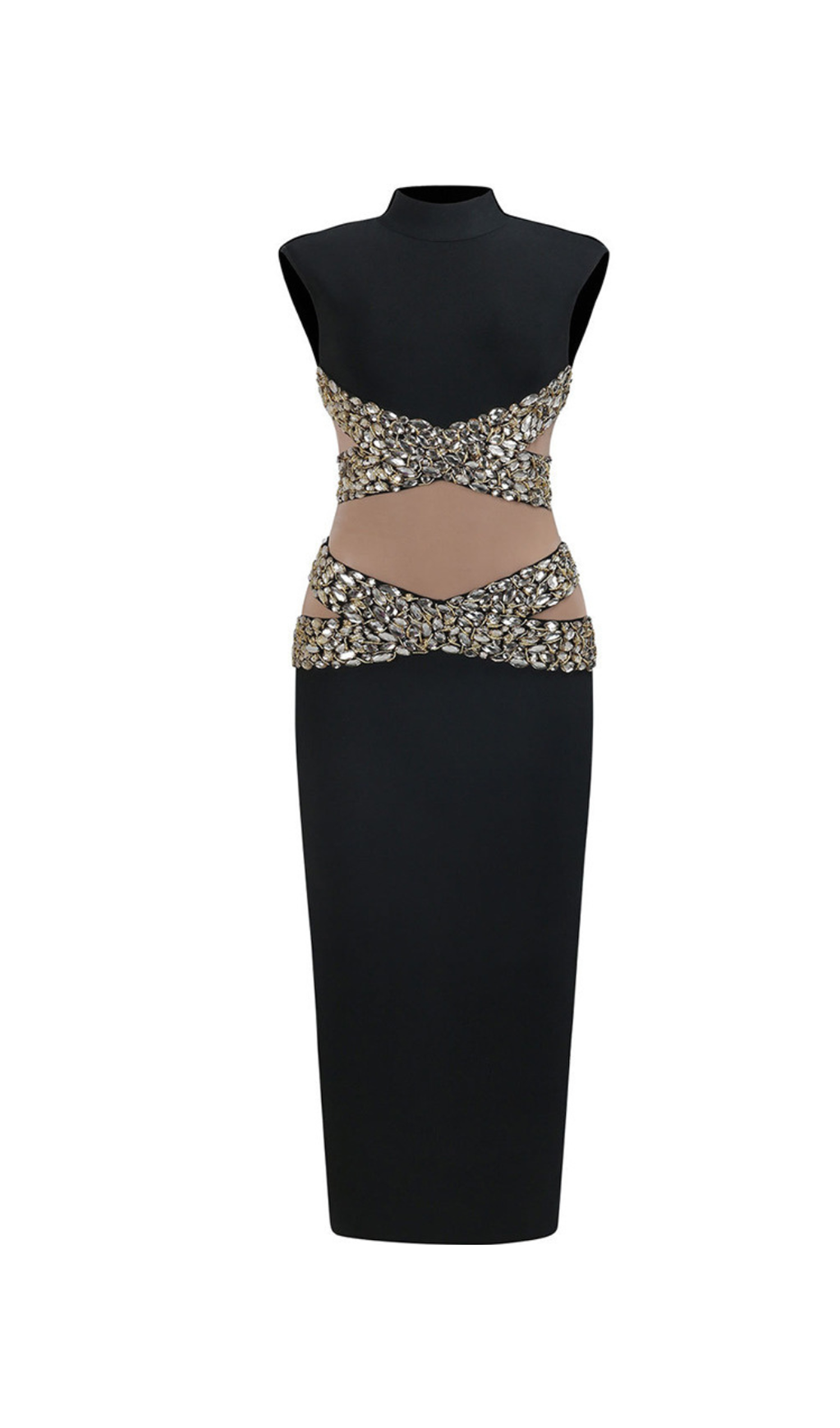 GOLD X BEADS EMBELLISHED BLACK MAXI DRESS