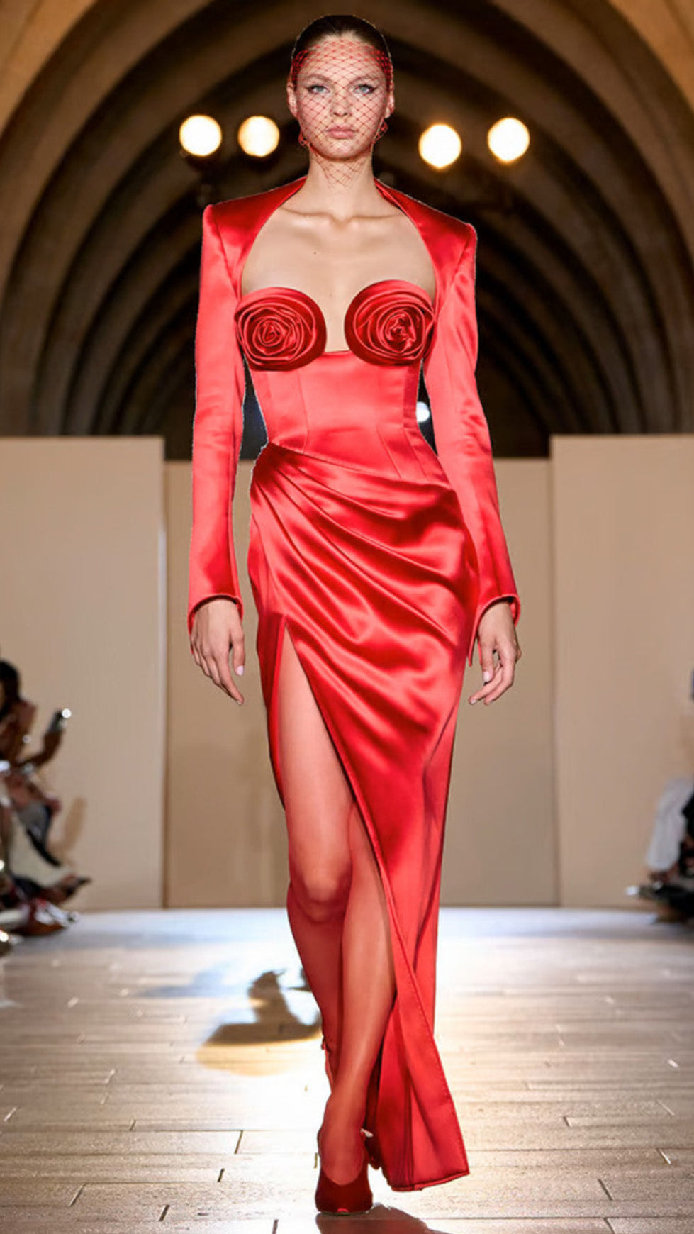 LONG SLEEVE FLORAL MAXI TWO PIECE DRESS RED