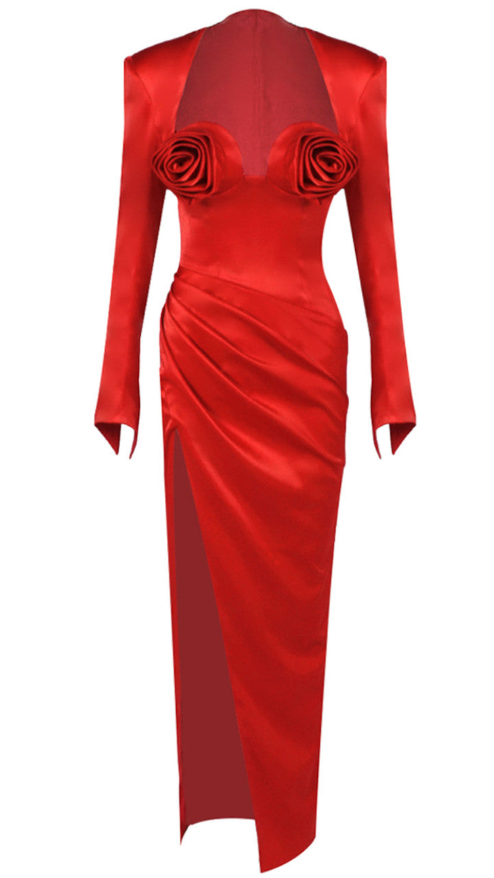 LONG SLEEVE FLORAL MAXI TWO PIECE DRESS RED