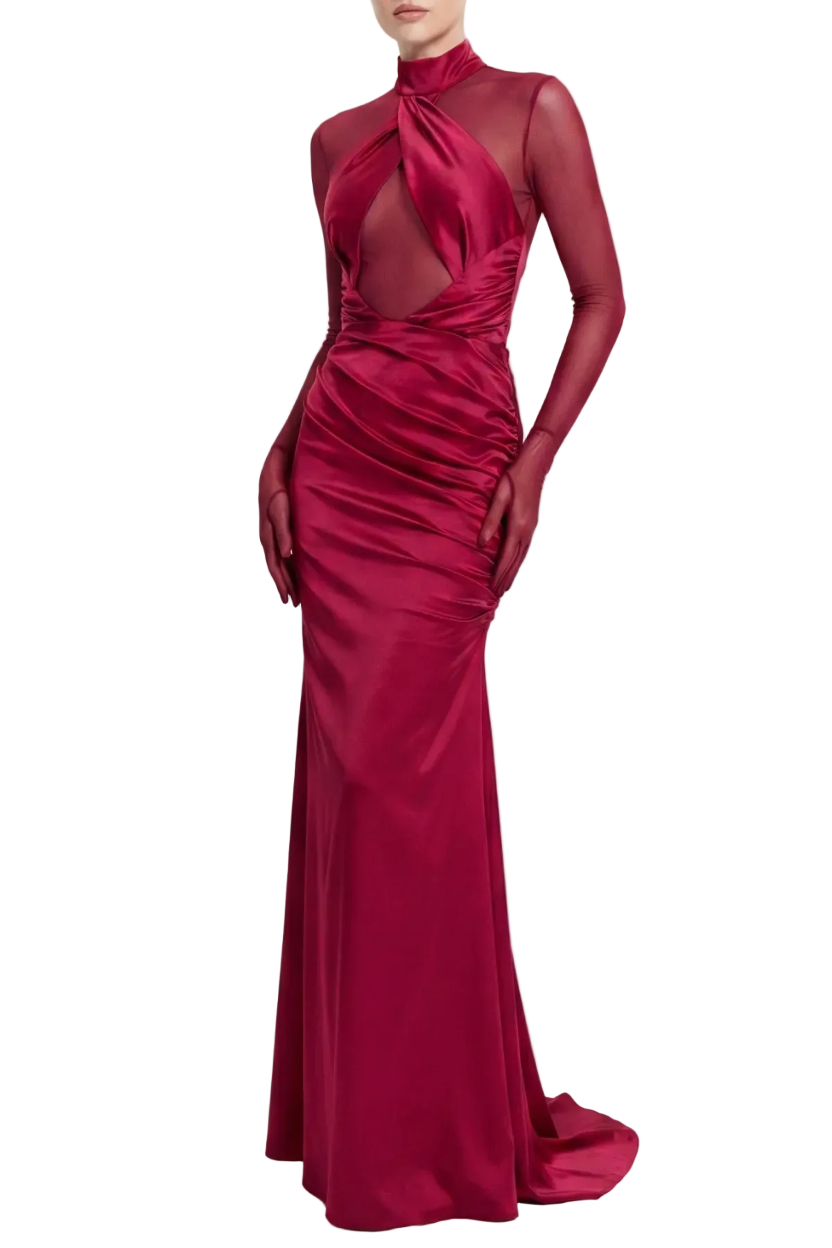 Lorere Mesh Satin Long Sleeve Maxi Dress