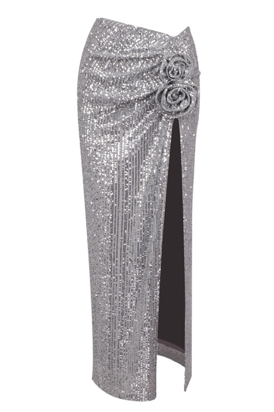 LYRIC SEQUIN FLORAL SLIT MAXI SKIRT