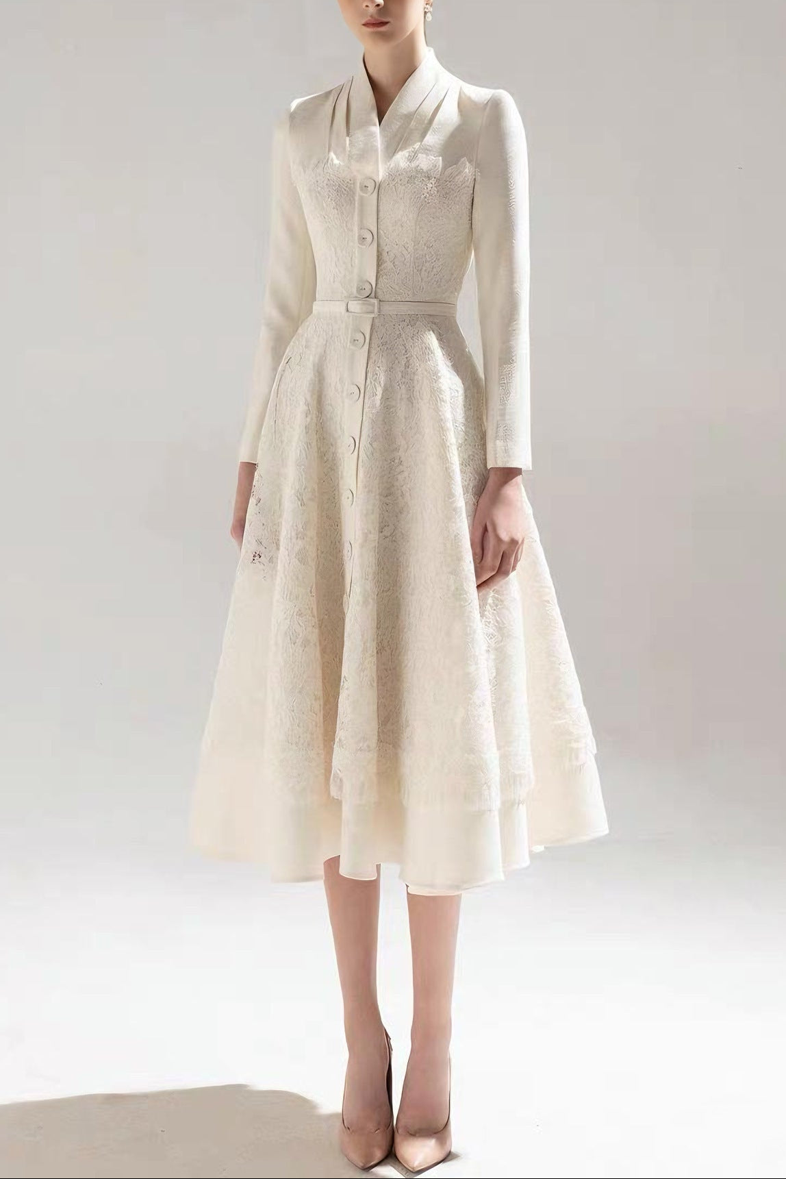 Apricot Patchwork Lace Midi Blazer Dress