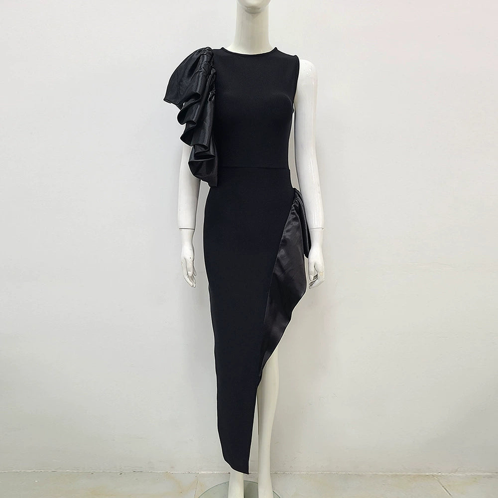 JANICE TRUMPET EMBELLISHED MAXI DRESS IN BLACK