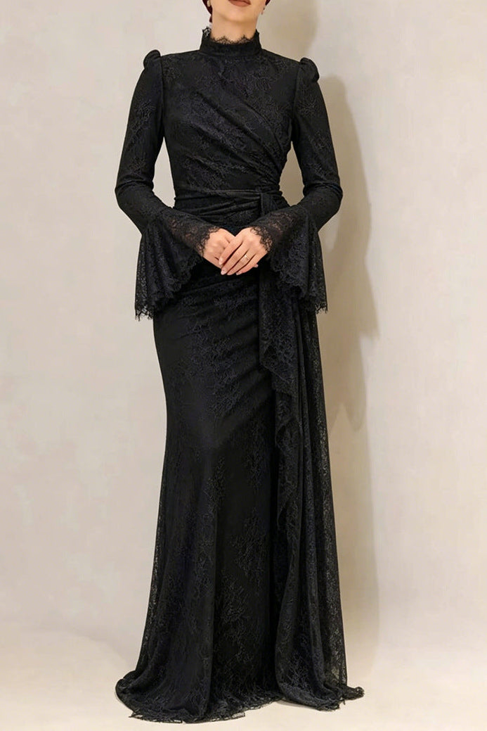 AIIZIE victoria Long lantern sleevelace-trim maxi dress - black - product image