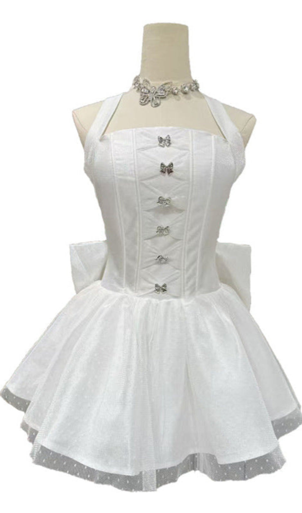 NORA OFF-SHOULDER BACKLESS LACE BOW MINI DRESS IN WHITE