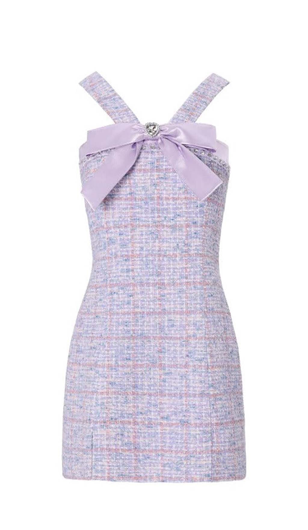 BOWTIE TWEED MINI DRESS IN LAVENDER
