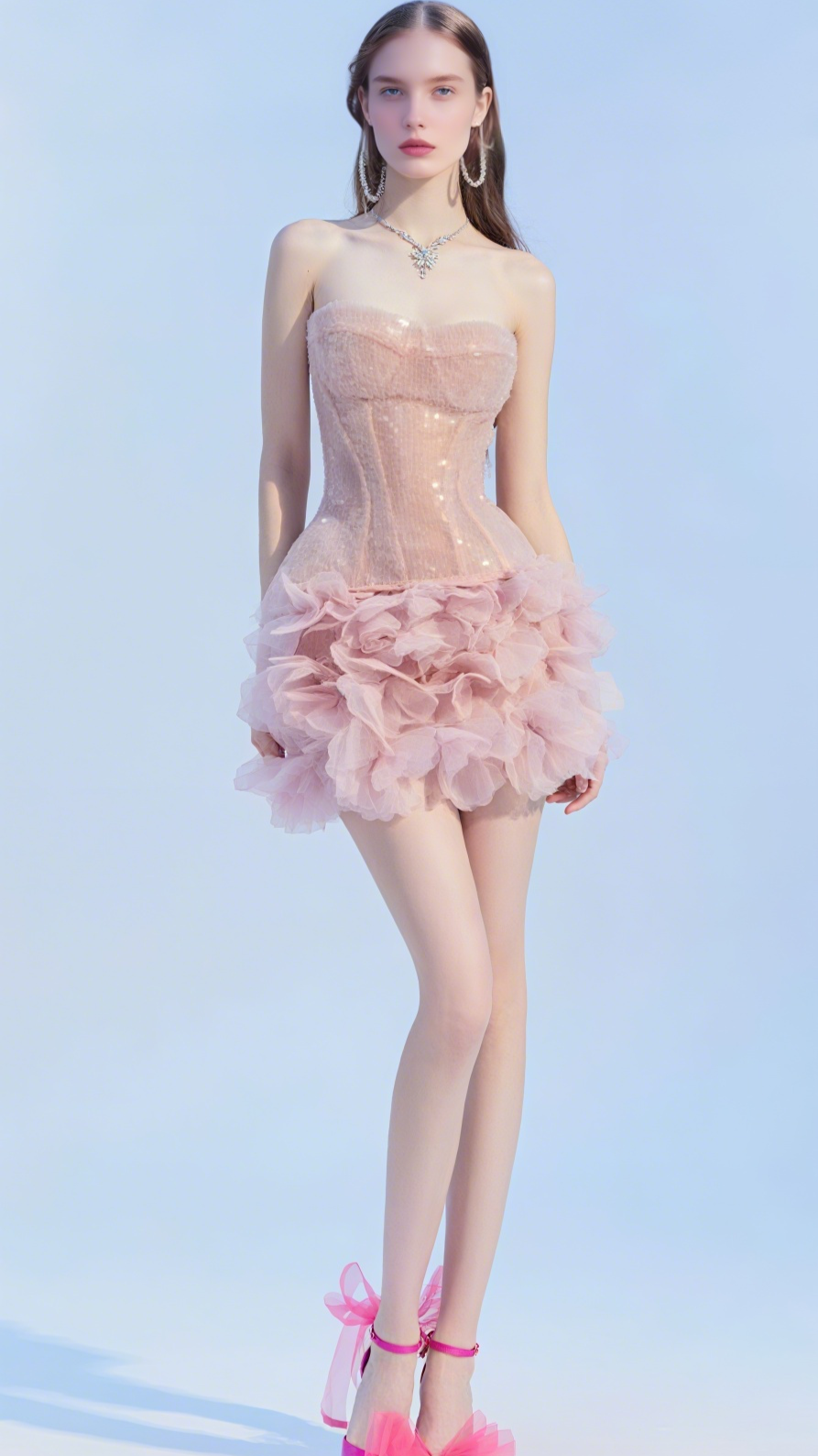 Trägerloses Korsett-Minikleid in Pink