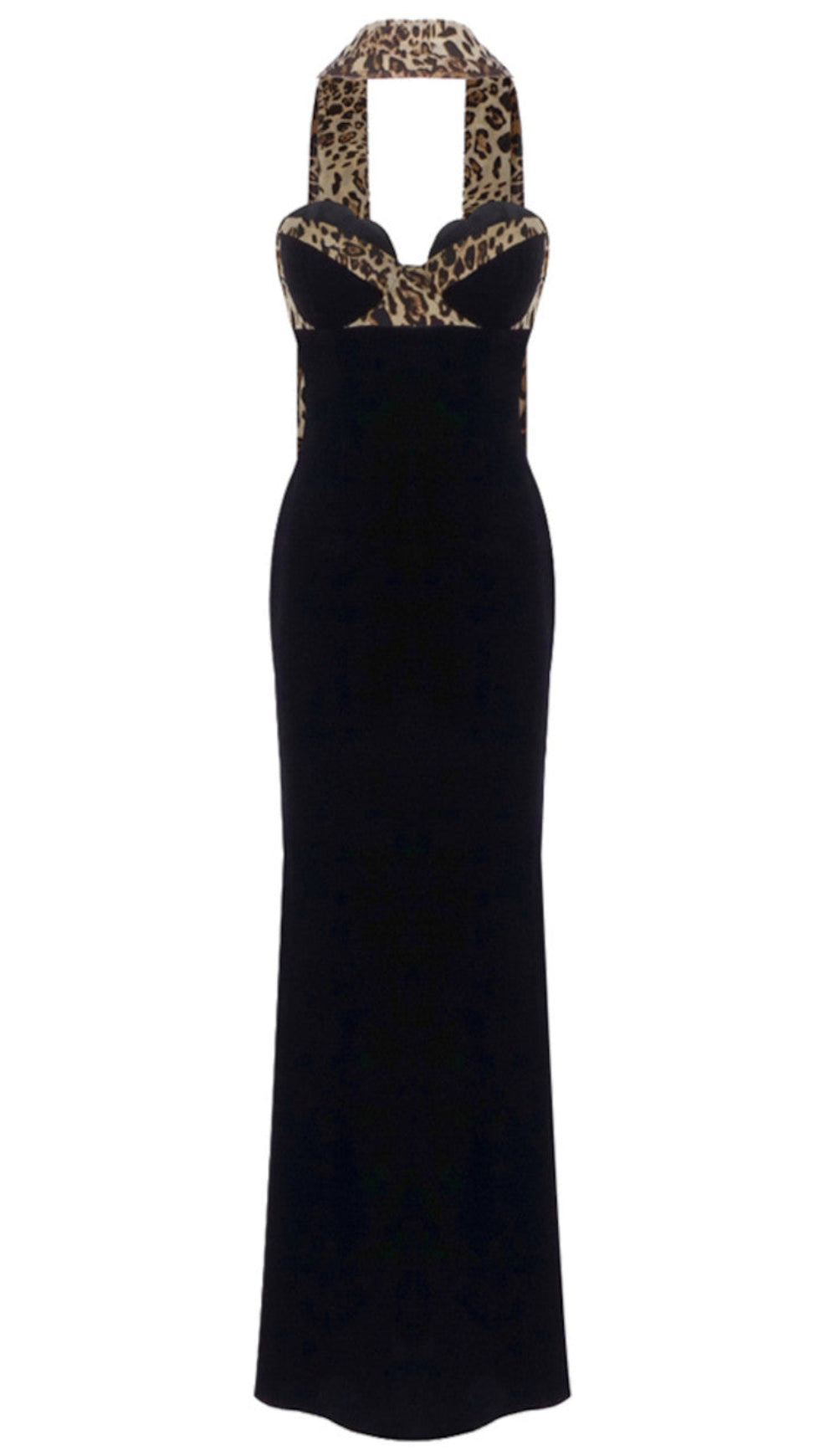 STRAPLESS ANIMAL PRINT BUSTIER MAXI VELVET DRESS BLACK