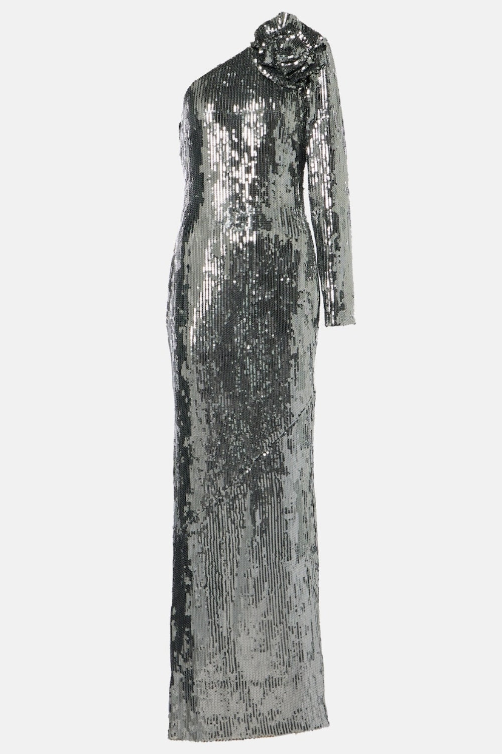 ABITO LUNGO MONOSPALLA CON PAILLETTES FLOREALI THIRZA